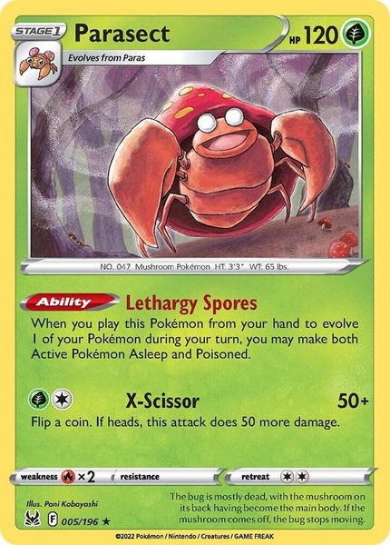 Parasect trading card from SWSH11: Lost Origin Parasect - SWSH11: Lost Origin Pokémon trading card