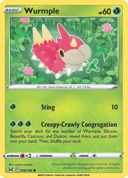 Wurmple trading card from SWSH11: Lost Origin Wurmple - SWSH11: Lost Origin Pokémon trading card