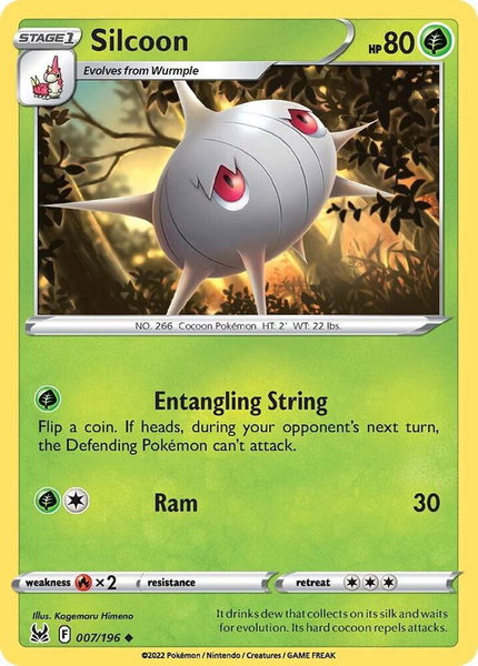 Silcoon trading card from SWSH11: Lost Origin Silcoon - SWSH11: Lost Origin Pokémon trading card