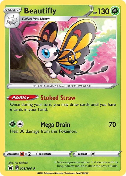 Beautifly trading card from SWSH11: Lost Origin Beautifly - SWSH11: Lost Origin Pokémon trading card