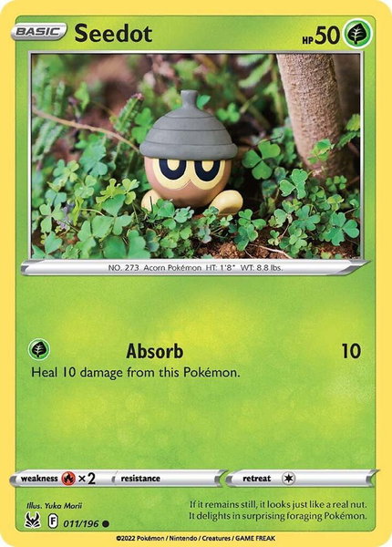 Seedot trading card from SWSH11: Lost Origin Seedot - SWSH11: Lost Origin Pokémon trading card