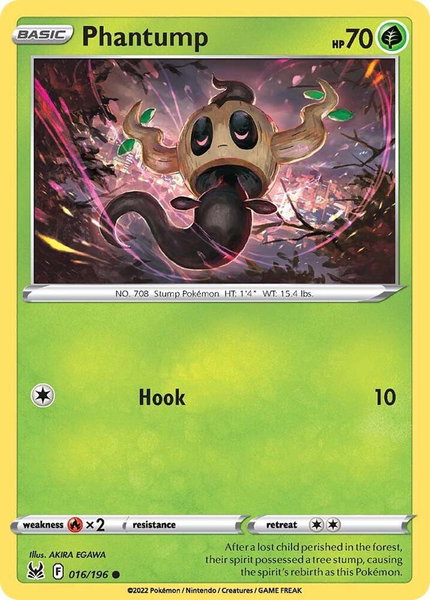 Phantump trading card from SWSH11: Lost Origin Phantump - SWSH11: Lost Origin Pokémon trading card