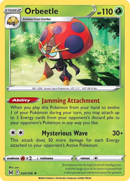 Orbeetle trading card from SWSH11: Lost Origin Orbeetle - SWSH11: Lost Origin Pokémon trading card