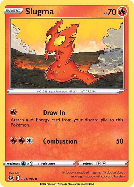 Slugma trading card from SWSH11: Lost Origin Slugma - SWSH11: Lost Origin Pokémon trading card