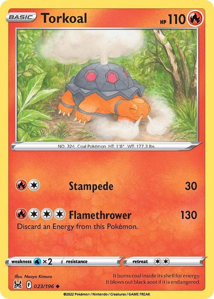 Torkoal trading card from SWSH11: Lost Origin Torkoal - SWSH11: Lost Origin Pokémon trading card