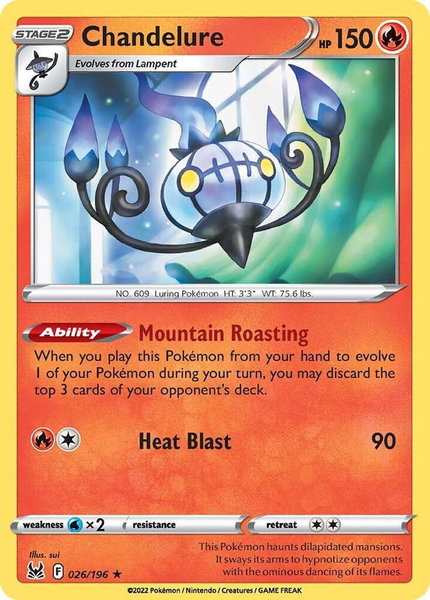 Chandelure trading card from SWSH11: Lost Origin Chandelure - SWSH11: Lost Origin Pokémon trading card