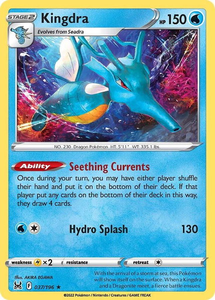 Kingdra trading card from SWSH11: Lost Origin Kingdra - SWSH11: Lost Origin Pokémon trading card