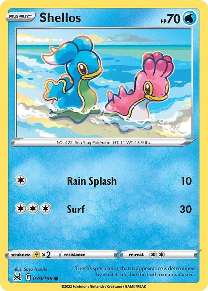 Shellos trading card from SWSH11: Lost Origin Shellos - SWSH11: Lost Origin Pokémon trading card
