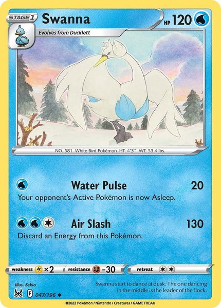 Swanna trading card from SWSH11: Lost Origin Swanna - SWSH11: Lost Origin Pokémon trading card