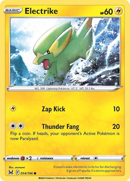 Electrike trading card from SWSH11: Lost Origin Electrike - SWSH11: Lost Origin Pokémon trading card