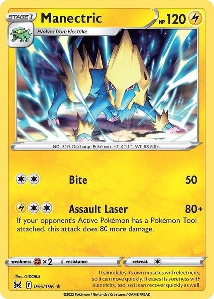 Manectric trading card from SWSH11: Lost Origin Manectric - SWSH11: Lost Origin Pokémon trading card