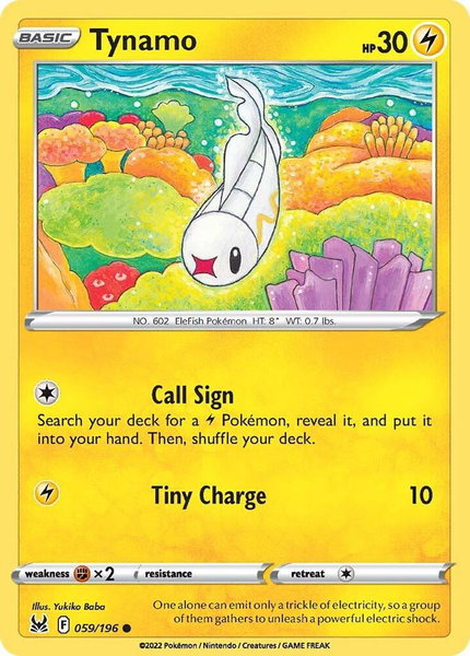 Tynamo trading card from SWSH11: Lost Origin Tynamo - SWSH11: Lost Origin Pokémon trading card
