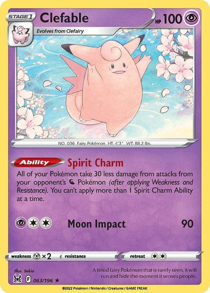 Clefable trading card from SWSH11: Lost Origin Clefable - SWSH11: Lost Origin Pokémon trading card