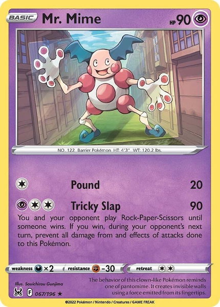 Mr. Mime trading card from SWSH11: Lost Origin Mr. Mime - SWSH11: Lost Origin Pokémon trading card