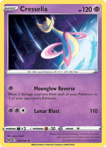 Cresselia trading card from SWSH11: Lost Origin Cresselia - SWSH11: Lost Origin Pokémon trading card