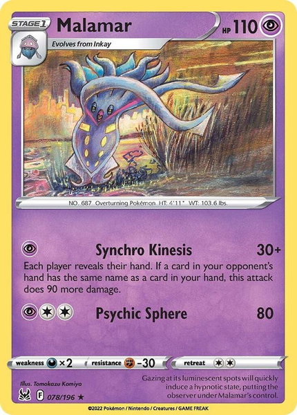 Malamar trading card from SWSH11: Lost Origin Malamar - SWSH11: Lost Origin Pokémon trading card