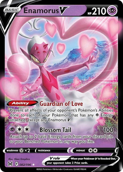 Enamorus V trading card from SWSH11: Lost Origin Enamorus V - SWSH11: Lost Origin Pokémon trading card