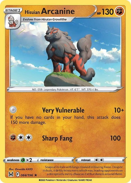 Hisuian Arcanine trading card from SWSH11: Lost Origin Hisuian Arcanine - SWSH11: Lost Origin Pokémon trading card