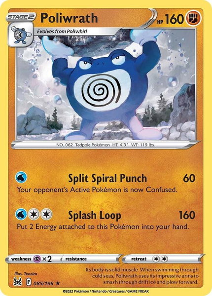 Poliwrath trading card from SWSH11: Lost Origin Poliwrath - SWSH11: Lost Origin Pokémon trading card