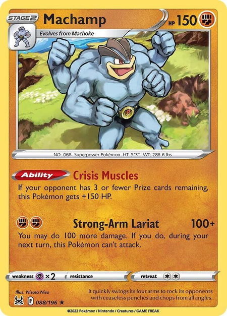 Machamp trading card from SWSH11: Lost Origin Machamp - SWSH11: Lost Origin Pokémon trading card