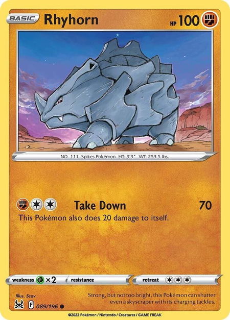 Rhyhorn - SWSH11: Lost Origin Pokémon trading card