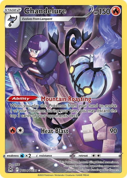 Chandelure trading card from SWSH11: Lost Origin Trainer Gallery Chandelure - SWSH11: Lost Origin Trainer Gallery Pokémon trading card