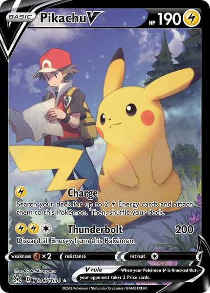 Pikachu V trading card from SWSH11: Lost Origin Trainer Gallery Pikachu V - SWSH11: Lost Origin Trainer Gallery Pokémon trading card