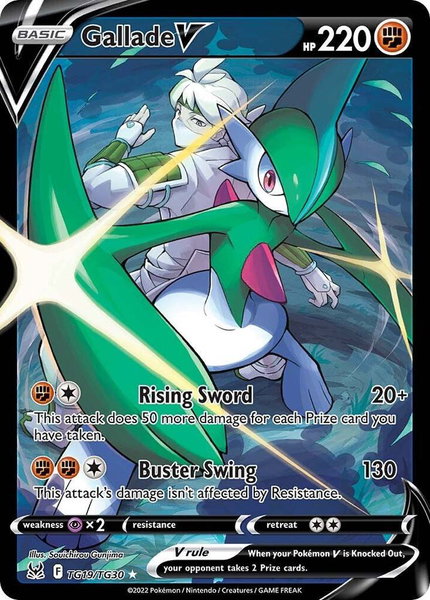 Gallade V trading card from SWSH11: Lost Origin Trainer Gallery Gallade V - SWSH11: Lost Origin Trainer Gallery Pokémon trading card