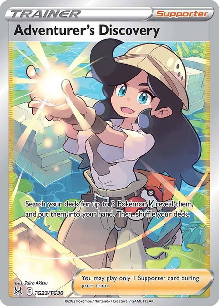Adventurer's Discovery trading card from SWSH11: Lost Origin Trainer Gallery Adventurer's Discovery - SWSH11: Lost Origin Trainer Gallery Pokémon trading card