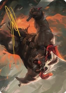 Furious Bellow Art Card (Gold-Stamped Signature) trading card from Art Series: Dominaria United Furious Bellow Art Card (Gold-Stamped Signature) - Art Series: Dominaria United Magic: The Gathering trading card