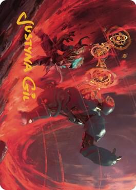 Twinferno Art Card (Gold-Stamped Signature) trading card from Art Series: Dominaria United Twinferno Art Card (Gold-Stamped Signature) - Art Series: Dominaria United Magic: The Gathering trading card