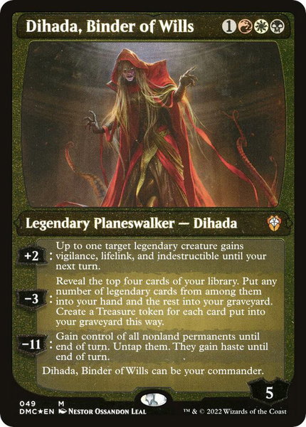 Dihada, Binder of Wills (Display Commander) - Thick Stock trading card from Commander: Dominaria United Dihada, Binder of Wills (Display Commander) - Thick Stock - Commander: Dominaria United Magic: The Gathering trading card