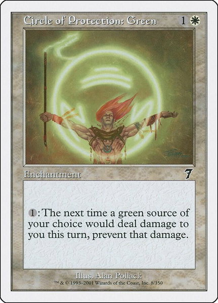 Circle of Protection: Green trading card from 7th Edition Circle of Protection: Green - 7th Edition Magic: The Gathering trading card