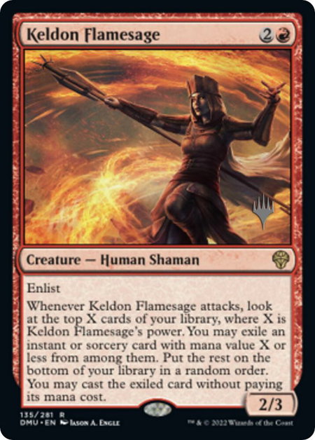 Keldon Flamesage trading card from Promo Pack: Dominaria United Keldon Flamesage - Promo Pack: Dominaria United Magic: The Gathering trading card