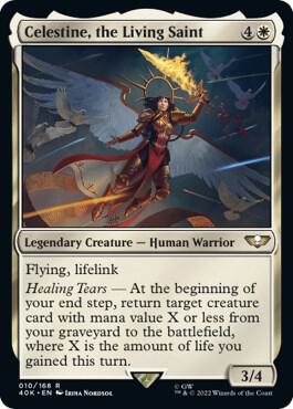 Celestine, the Living Saint (Surge Foil) - Universes Beyond: Warhammer 40,000 Magic: The Gathering trading card