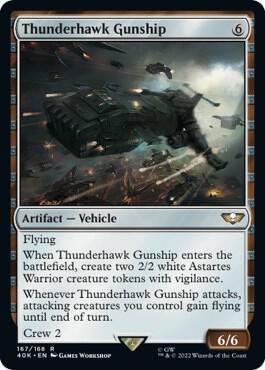 Thunderhawk Gunship (Surge Foil) trading card from Universes Beyond: Warhammer 40,000 Thunderhawk Gunship (Surge Foil) - Universes Beyond: Warhammer 40,000 Magic: The Gathering trading card
