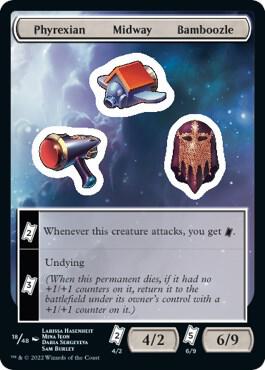Phyrexian Midway Bamboozle trading card from Unfinity Phyrexian Midway Bamboozle - Unfinity Magic: The Gathering trading card