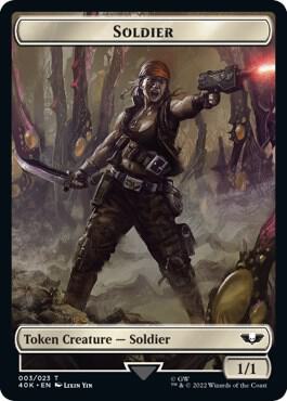 Soldier (003) // Ultramarines Honour Guard Double-Sided Token (Surge Foil) trading card from Universes Beyond: Warhammer 40,000 Soldier (003) // Ultramarines Honour Guard Double-Sided Token (Surge Foil) - Universes Beyond: Warhammer 40,000 Magic: The Gathering trading card