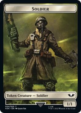 Soldier (004) // Vanguard Suppressor Double-Sided Token (Surge Foil) trading card from Universes Beyond: Warhammer 40,000 Soldier (004) // Vanguard Suppressor Double-Sided Token (Surge Foil) - Universes Beyond: Warhammer 40,000 Magic: The Gathering trading card