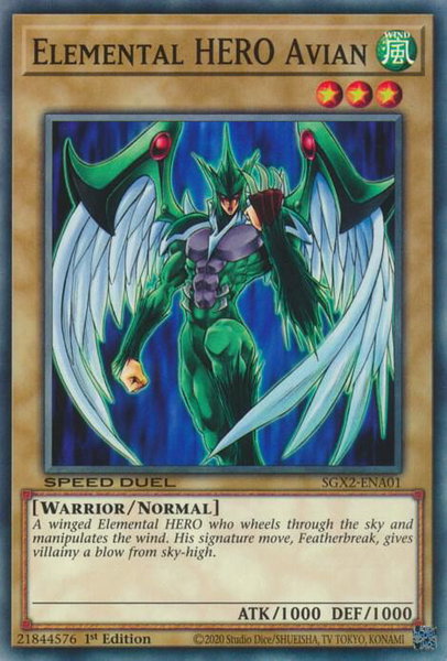 Elemental HERO Avian trading card from Speed Duel GX: Midterm Paradox Elemental HERO Avian - Speed Duel GX: Midterm Paradox YuGiOh trading card