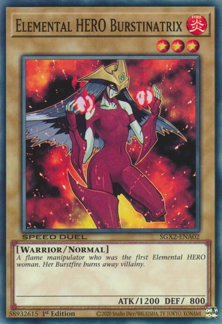 Elemental HERO Burstinatrix trading card from Speed Duel GX: Midterm Paradox Elemental HERO Burstinatrix - Speed Duel GX: Midterm Paradox YuGiOh trading card
