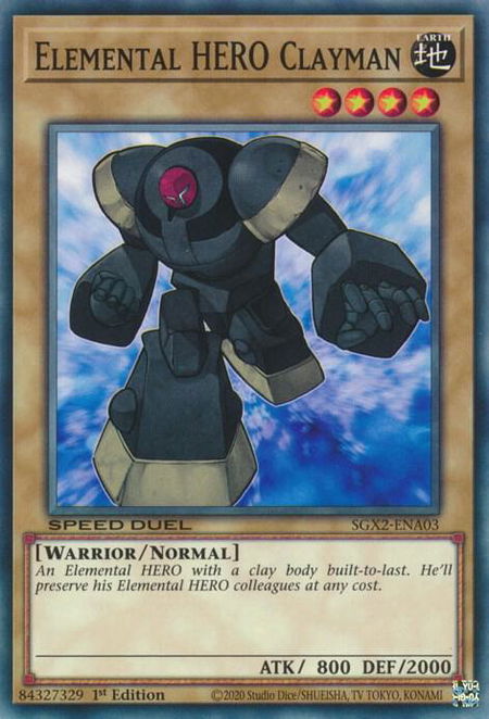 Elemental HERO Clayman trading card from Speed Duel GX: Midterm Paradox Elemental HERO Clayman - Speed Duel GX: Midterm Paradox YuGiOh trading card