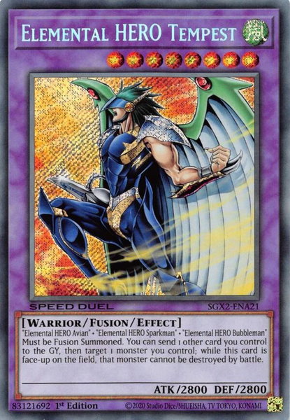 Elemental HERO Tempest (Secret Rare) trading card from Speed Duel GX: Midterm Paradox Elemental HERO Tempest (Secret Rare) - Speed Duel GX: Midterm Paradox YuGiOh trading card