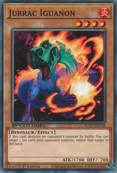 Jurrac Iguanon trading card from Speed Duel GX: Midterm Paradox Jurrac Iguanon - Speed Duel GX: Midterm Paradox YuGiOh trading card