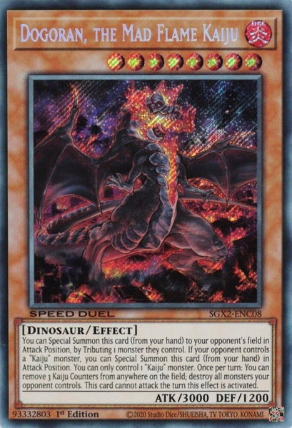 Dogoran, the Mad Flame Kaiju (Secret Rare) trading card from Speed Duel GX: Midterm Paradox Dogoran, the Mad Flame Kaiju (Secret Rare) - Speed Duel GX: Midterm Paradox YuGiOh trading card