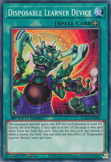 Disposable Learner Device trading card from Speed Duel GX: Midterm Paradox Disposable Learner Device - Speed Duel GX: Midterm Paradox YuGiOh trading card