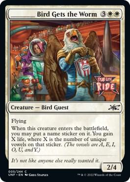 _____ Bird Gets the Worm trading card from Unfinity _____ Bird Gets the Worm - Unfinity Magic: The Gathering trading card