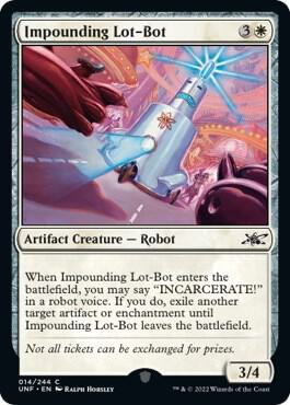 Impounding Lot-Bot trading card from Unfinity Impounding Lot-Bot - Unfinity Magic: The Gathering trading card