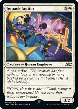 Jetpack Janitor trading card from Unfinity Jetpack Janitor - Unfinity Magic: The Gathering trading card