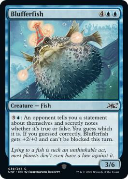 Blufferfish trading card from Unfinity Blufferfish - Unfinity Magic: The Gathering trading card
